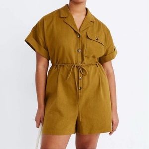 NWT Madewell Distant Olive Safari Belted Romper Size M